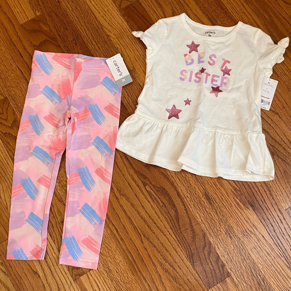 NWT 3T Carter’s Best Sister Top and Leggings